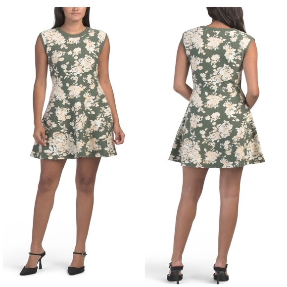 Moon River Floral Green Mulit KnitMini Dress Moon River Floral Green Mulit KnitMini Dress
